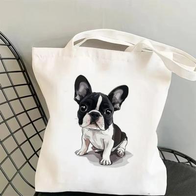 Cute French Poodle Print Canvas Travel Tote