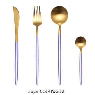 Luxury Stainless Steel 18/10 Purple Gold Matte Finish Cutlery Set 4pce