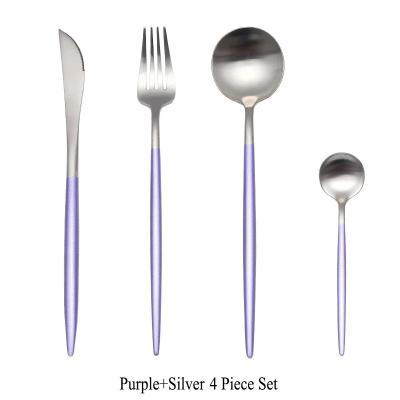 Luxury Stainless Steel 18/10 Purple Silver Matte Finish Cutlery Set 4pce