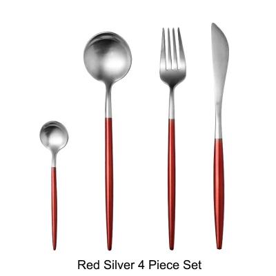 Luxury Stainless Steel 18/10 Red Silver Finish Cutlery Set 4pce