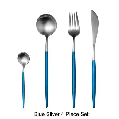 Luxury Stainless Steel 18/10 Blue Silver Finish Cutlery Set 4pce