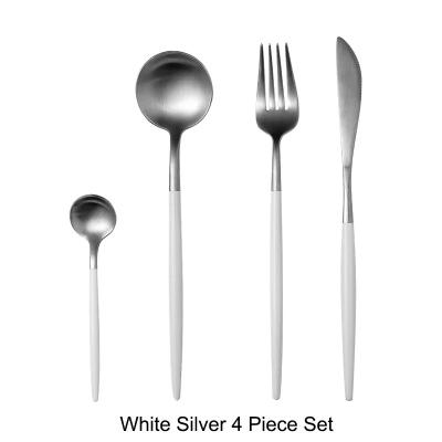 Luxury Stainless Steel 18/10 White Silver Finish Cutlery Set 4pce