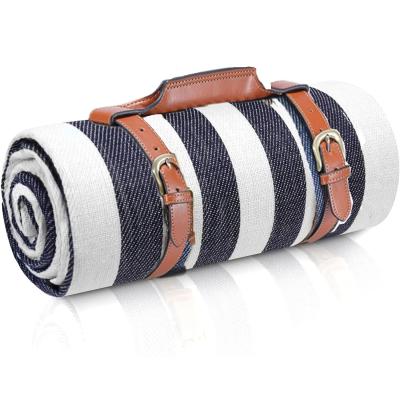 AussieCamp Extra Large Waterproof Blue Stripes Picnic Blanket 200x200cm